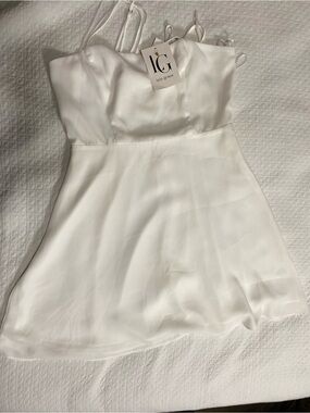 Lola Grace White Satin Mini Dress Size M Strappy Back Flowy Party NWT